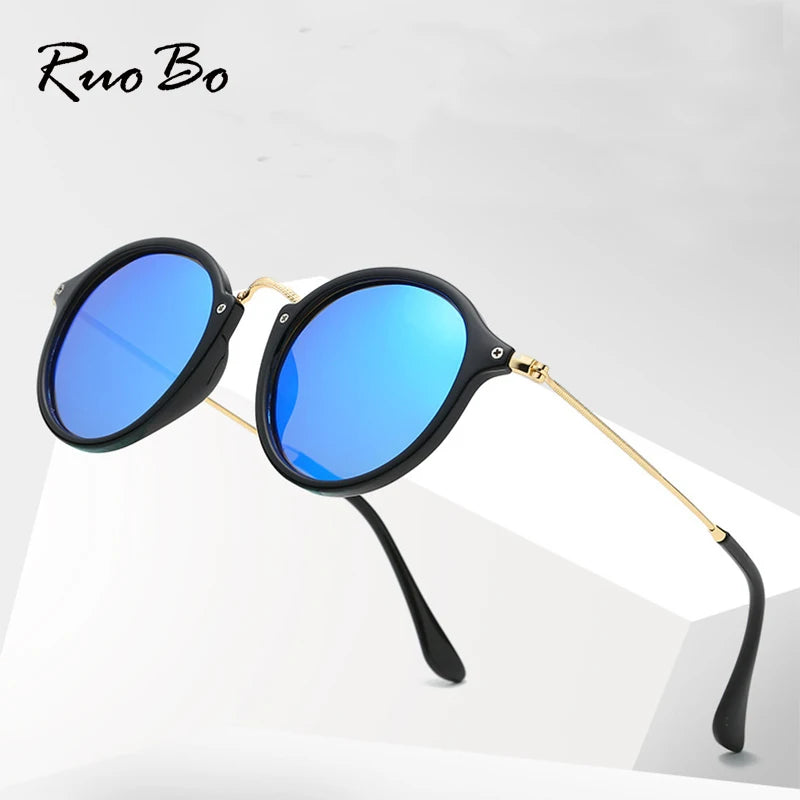 RUOBO Mirror Surface Lens Polarized Sunglasse Brand Design Eyewear For Men Women Round Driving Fishing Goggle UV400 Gafas De Sol