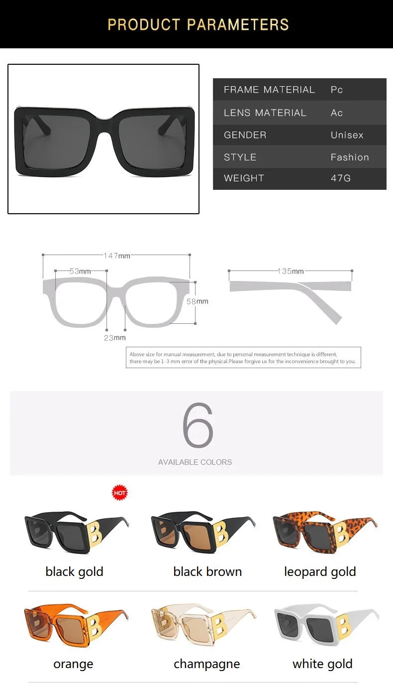 Oversized Square Sunglasses Women Fashion 2024 New Vintage Big Frame Shades Men Sun Glasses UV400 Eyewear Oculos Gafas De Sol
