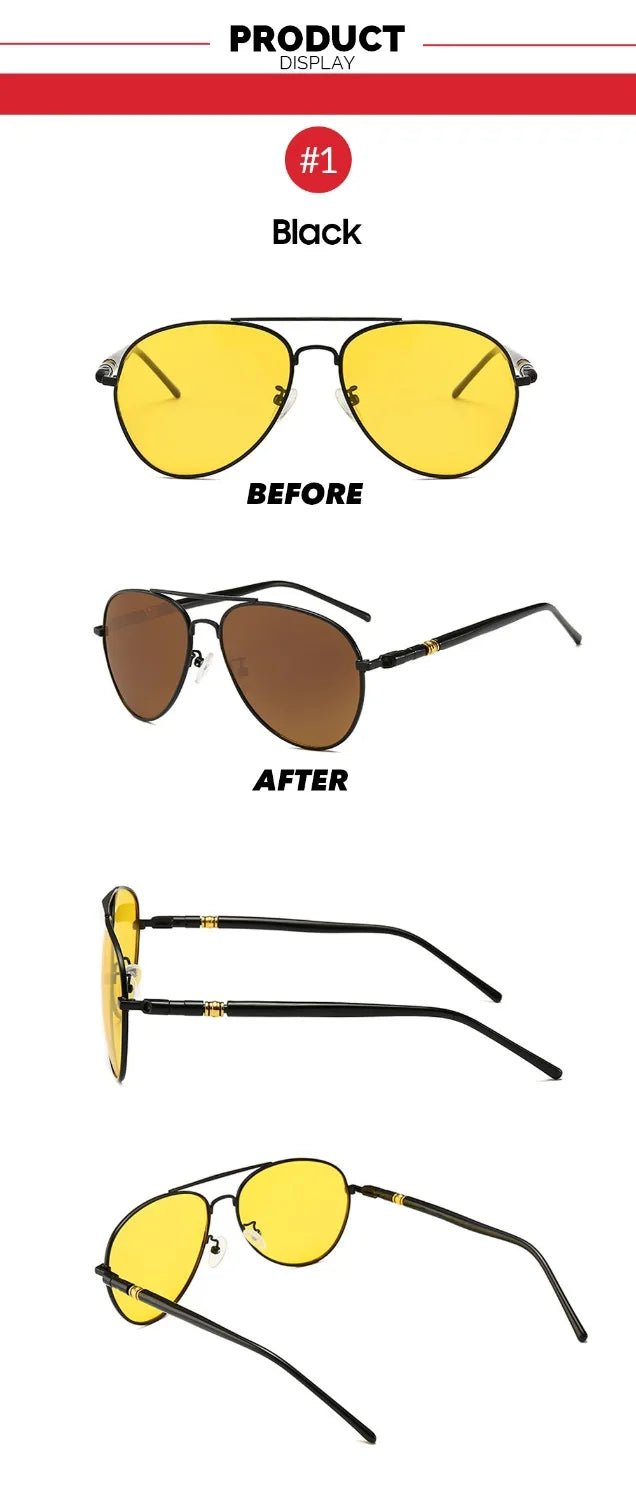VIVIBEE Men Photochromic Night Vision Polarizing Sun Glasses Pilot Style Aluminum Women Polarized Driving Sunglasses Yellow