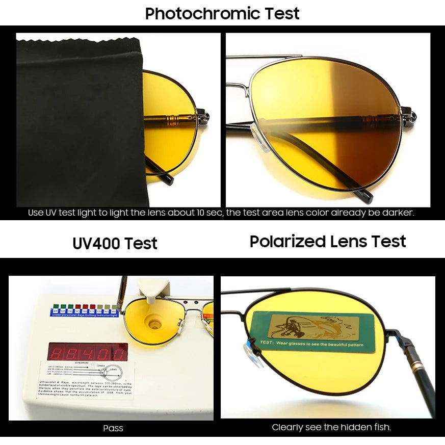 VIVIBEE Men Photochromic Night Vision Polarizing Sun Glasses Pilot Style Aluminum Women Polarized Driving Sunglasses Yellow