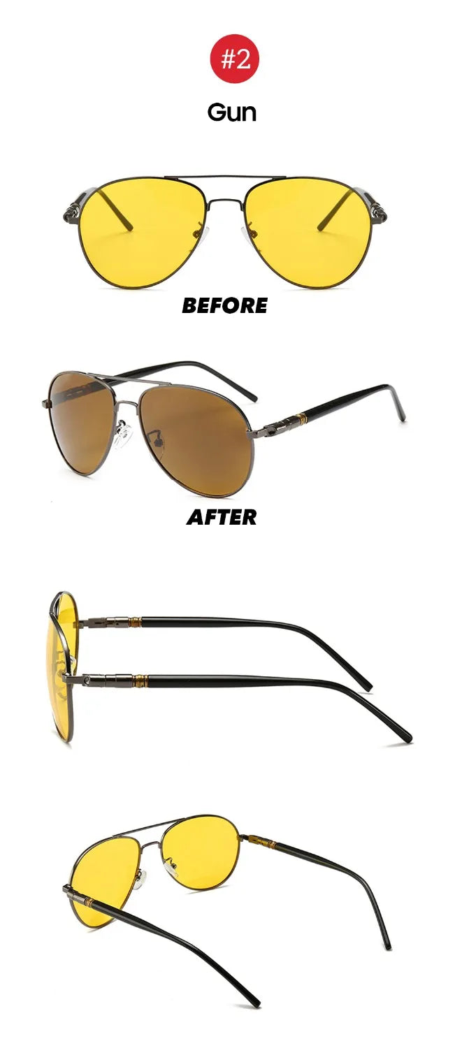 VIVIBEE Men Photochromic Night Vision Polarizing Sun Glasses Pilot Style Aluminum Women Polarized Driving Sunglasses Yellow