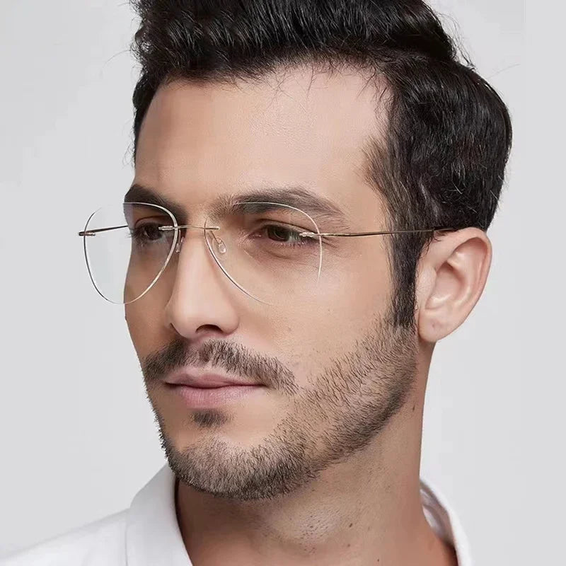 Pure Titanium Glasses in Trend Rimless Fashion Reading Glasses for Men Luxury Titanium Frame for Men's Grade Glasses Myopia 1 2