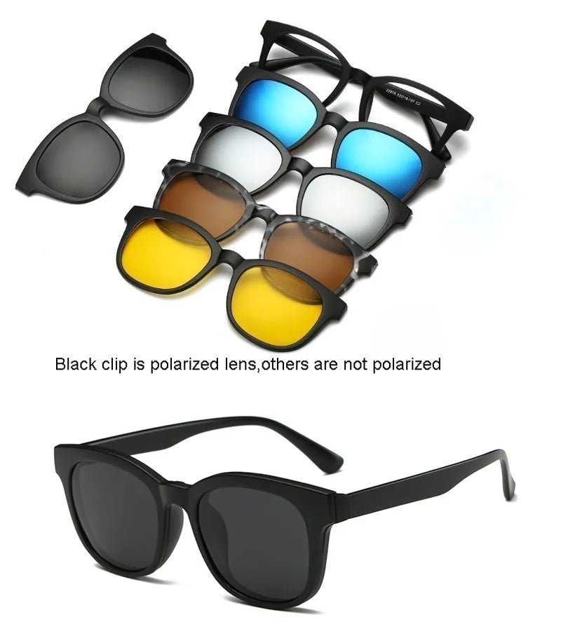 6 In 1 Custom Men Women Polarization Optical Magnetic Sunglasses Clip Magnet Clip on Sunglasses Clip on Sun Glasses Frame