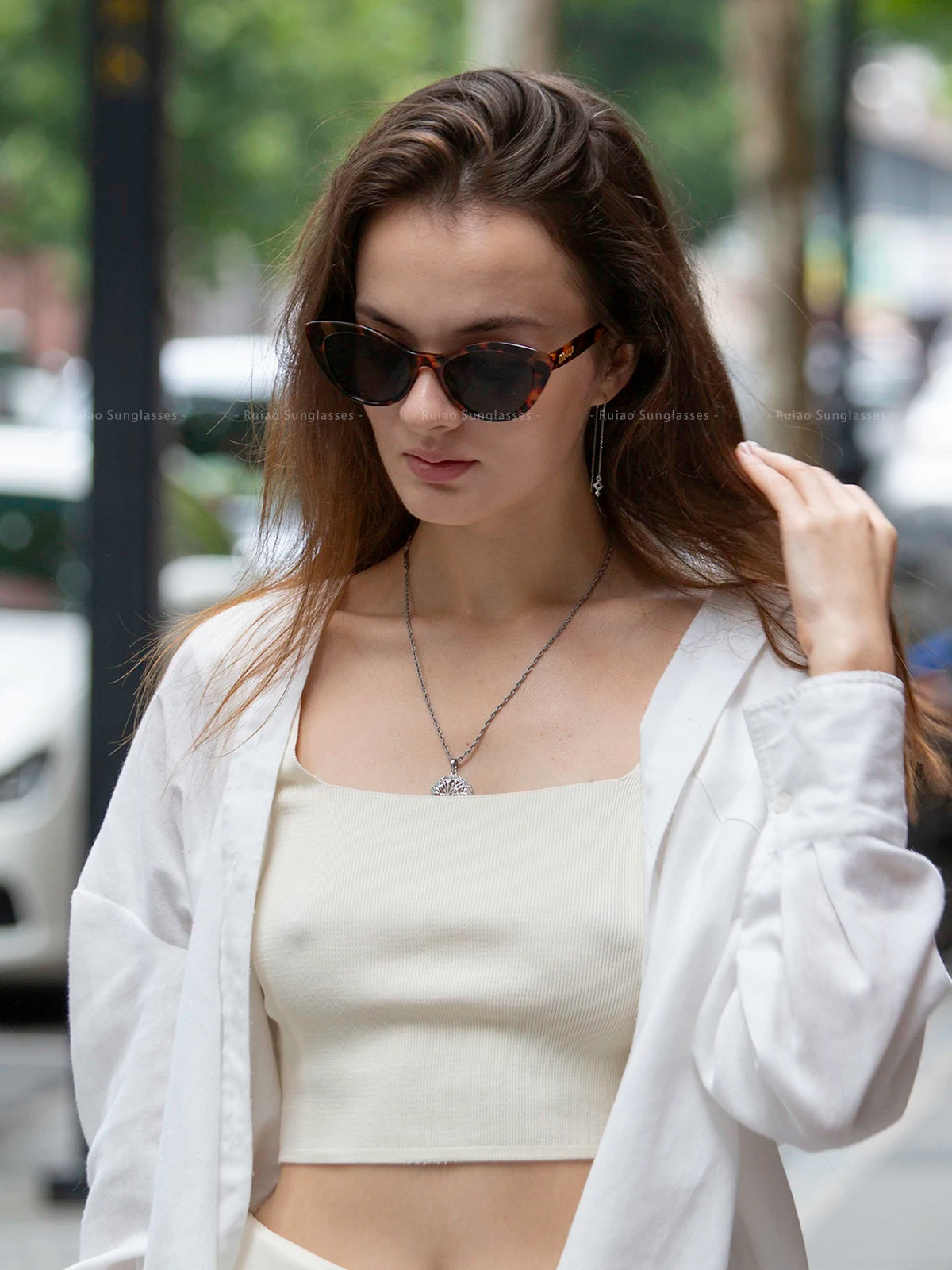 Ruiao fashion sunglasses cat eye shapes women uv 400 men luxury brand designer high quality letter sun glasses girl eyewear