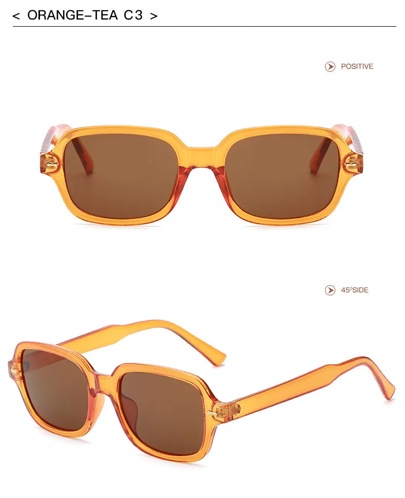 JNPCXI Fashion Square Women Luxury Sunglasses Retro Rivets Men Orange Lens Shades UV400 Sun Glasses