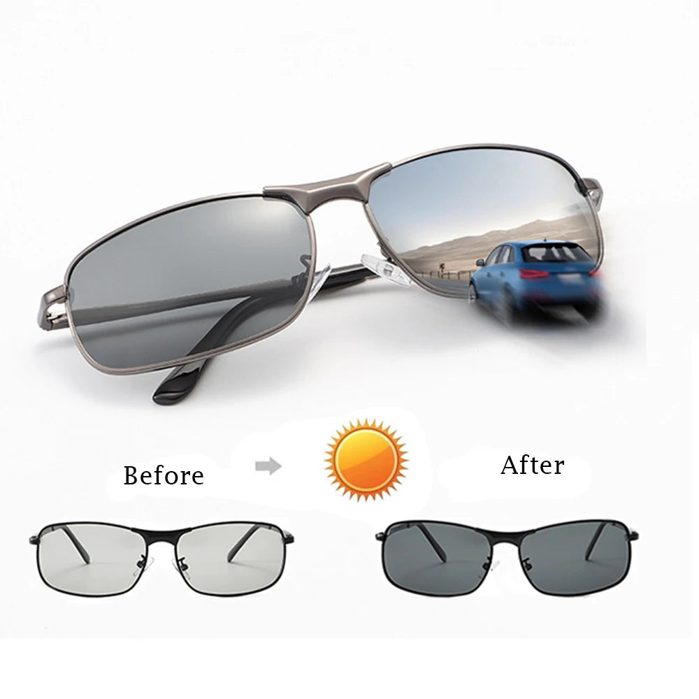 KLASSNUM Photochromic Sunglasses Men Vintage Metal Frame Polarized Sun Glasses For Male Night Vision Women Driving Sunglasses