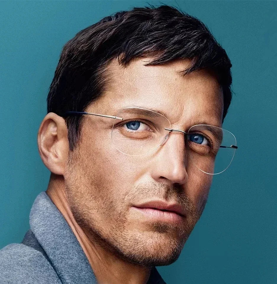 Pure Titanium Glasses in Trend Rimless Fashion Reading Glasses for Men Luxury Titanium Frame for Men's Grade Glasses Myopia 1 2