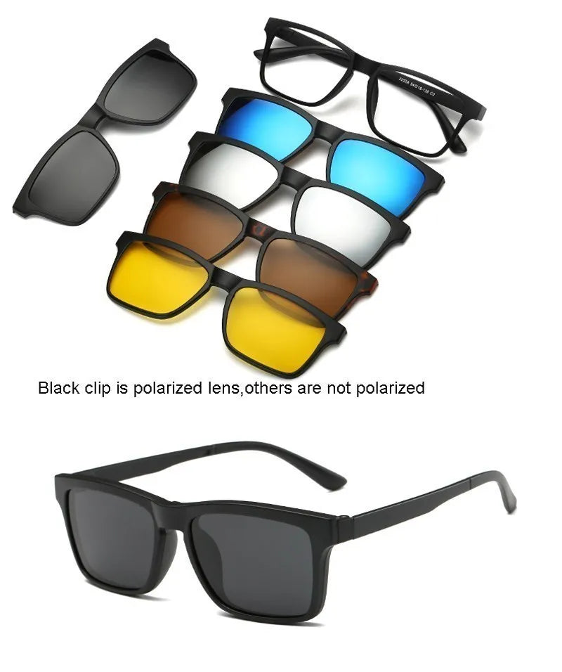 6 In 1 Custom Men Women Polarization Optical Magnetic Sunglasses Clip Magnet Clip on Sunglasses Clip on Sun Glasses Frame