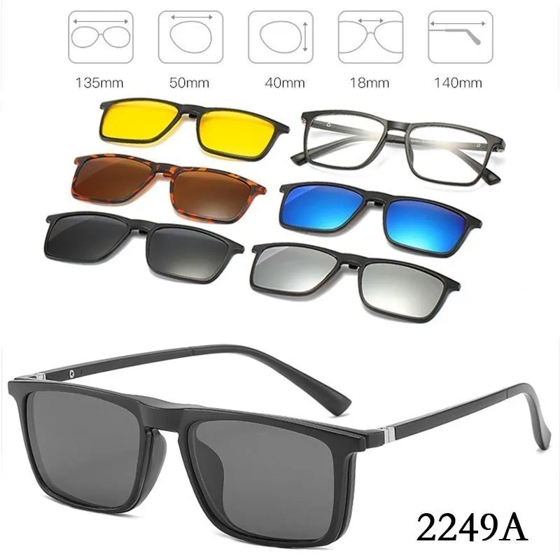 6 In 1 Custom Men Women Polarization Optical Magnetic Sunglasses Clip Magnet Clip on Sunglasses Clip on Sun Glasses Frame