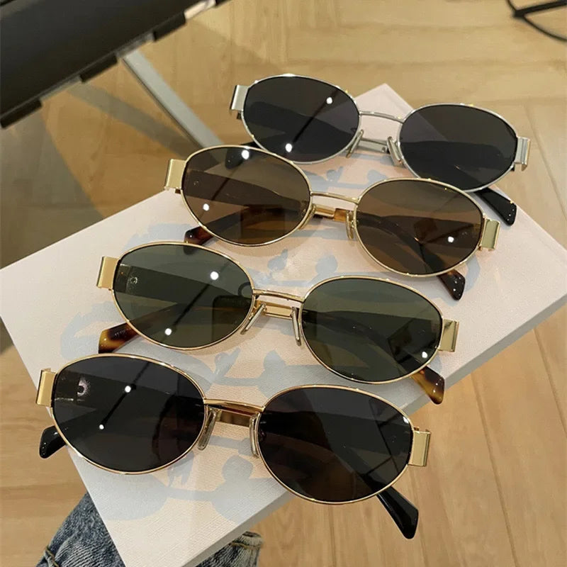Luxury Metal Oval Sunglasses for Men Women Classic Vintage Driving Sunscreen Glasses Outdoor Unisex Sunglasses Shades UV400