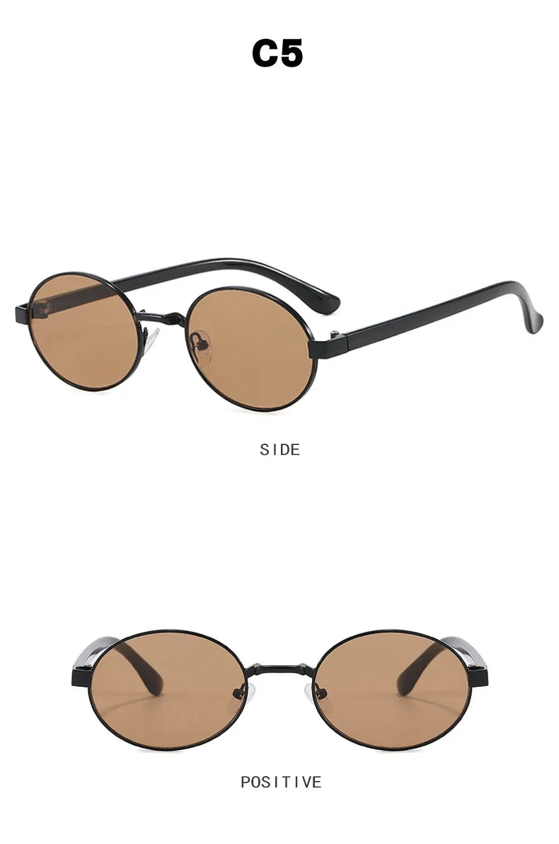 JNPCXI New Vintage Small Metal Oval Women Sunglasses Fashion Clear Gradient Shades UV400 Men Punk Sun Glasses