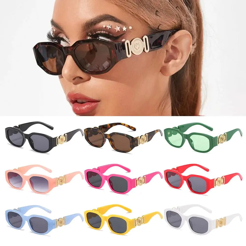Summer Y2K Sun Glasses Irregular Sunglasses with Metal Rose Design Vintage Shades UV Protection Women Men Thick Frame Glasses