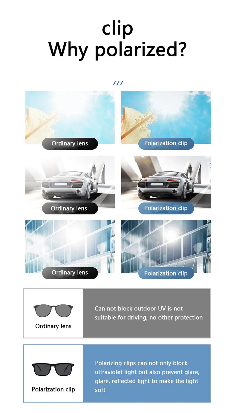 6 In 1 Polarized Sunglasses Men Women Magnetic Clip On Glasses TR90 Optical Prescription Eyeglass Frames Magnet Clips 2231
