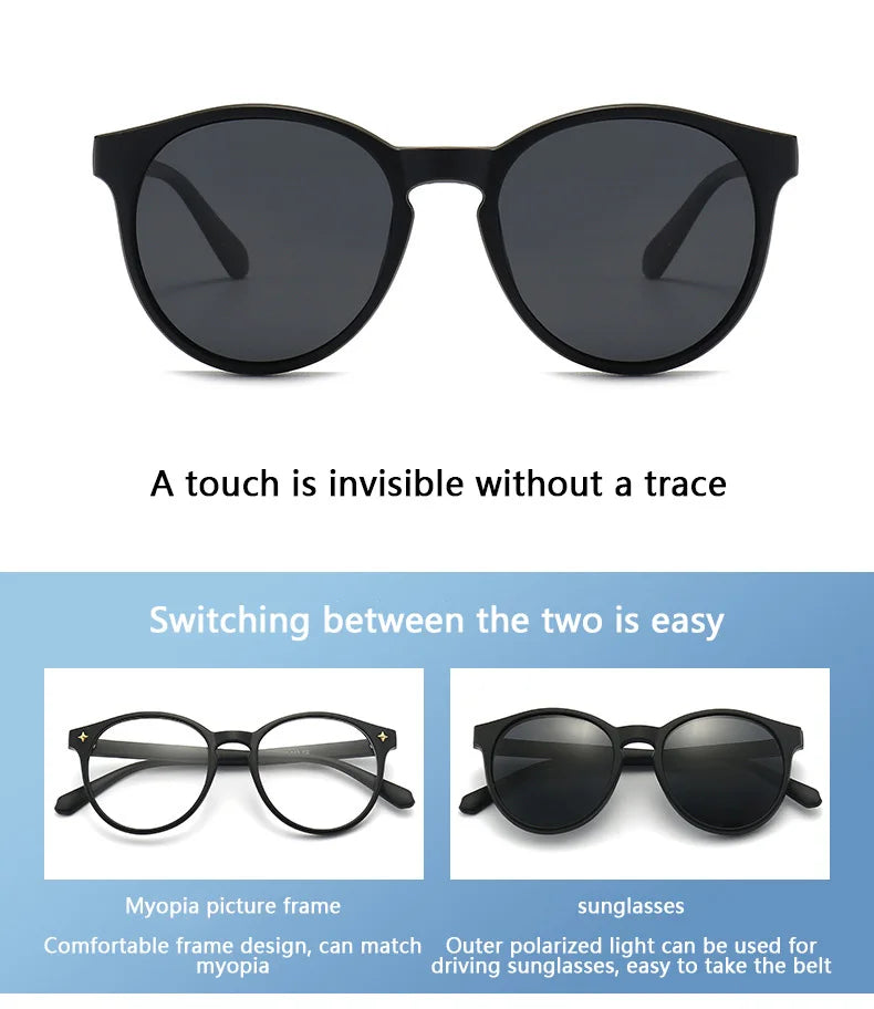 6 In 1 Polarized Sunglasses Men Women Magnetic Clip On Glasses TR90 Optical Prescription Eyeglass Frames Magnet Clips 2231