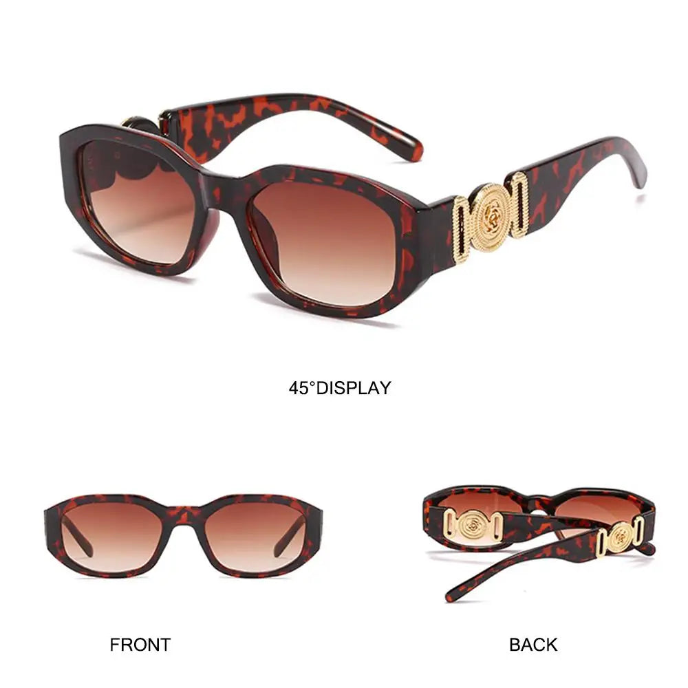 Summer Y2K Sun Glasses Irregular Sunglasses with Metal Rose Design Vintage Shades UV Protection Women Men Thick Frame Glasses
