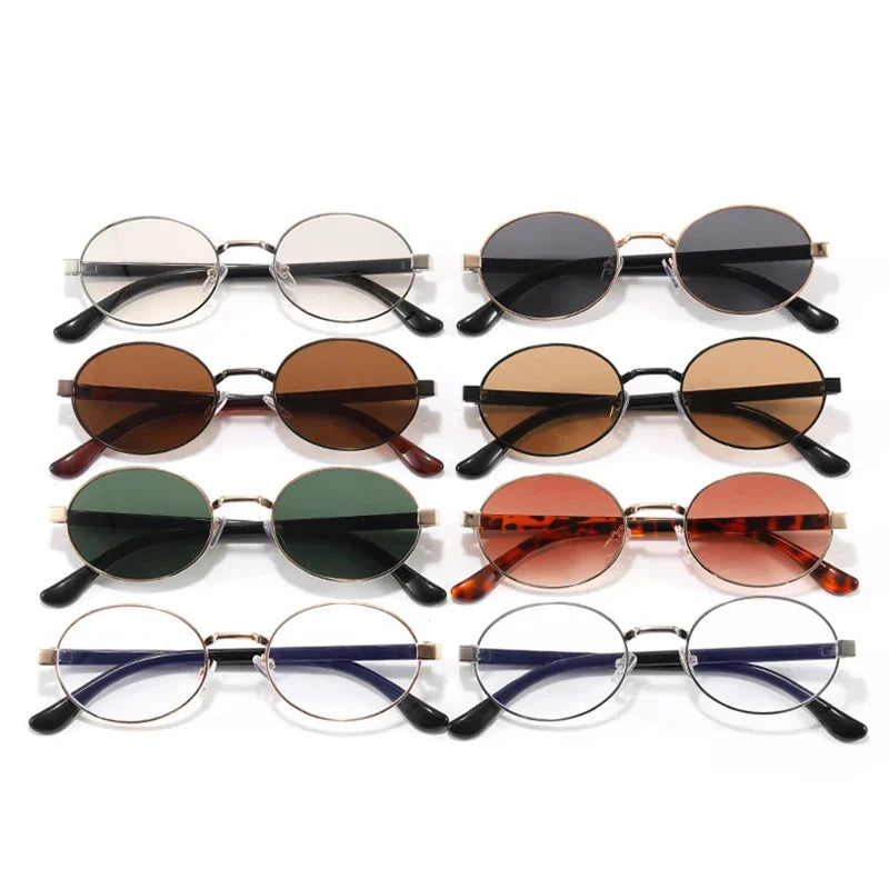 JNPCXI New Vintage Small Metal Oval Women Sunglasses Fashion Clear Gradient Shades UV400 Men Punk Sun Glasses