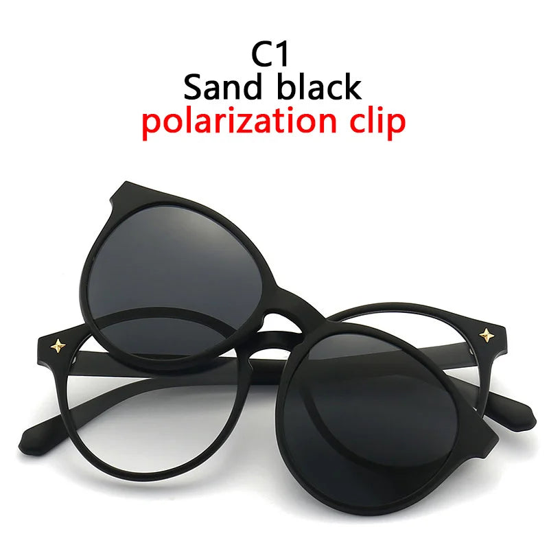 6 In 1 Polarized Sunglasses Men Women Magnetic Clip On Glasses TR90 Optical Prescription Eyeglass Frames Magnet Clips 2231