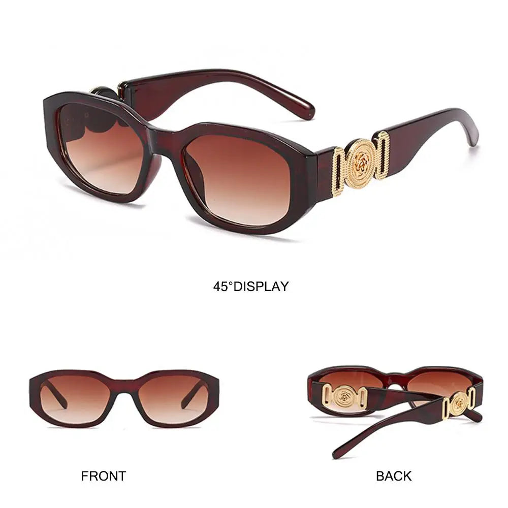 Summer Y2K Sun Glasses Irregular Sunglasses with Metal Rose Design Vintage Shades UV Protection Women Men Thick Frame Glasses