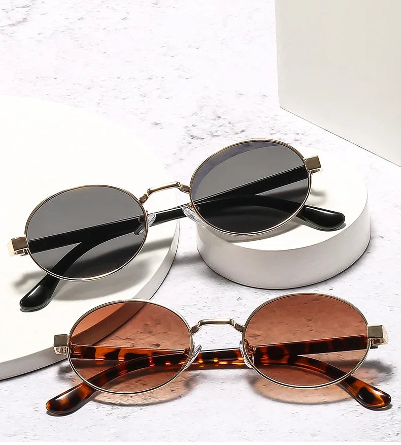 JNPCXI New Vintage Small Metal Oval Women Sunglasses Fashion Clear Gradient Shades UV400 Men Punk Sun Glasses