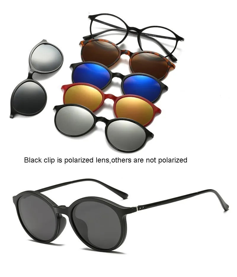 6 In 1 Custom Men Women Polarization Optical Magnetic Sunglasses Clip Magnet Clip on Sunglasses Clip on Sun Glasses Frame