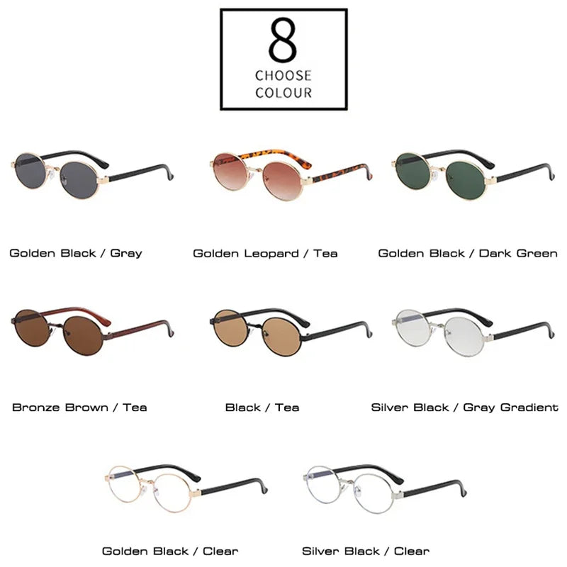 JNPCXI New Vintage Small Metal Oval Women Sunglasses Fashion Clear Gradient Shades UV400 Men Punk Sun Glasses