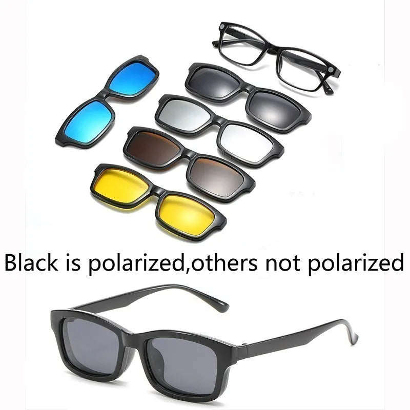 6 In 1 Custom Men Women Polarization Optical Magnetic Sunglasses Clip Magnet Clip on Sunglasses Clip on Sun Glasses Frame