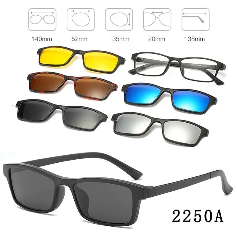 6 In 1 Custom Men Women Polarization Optical Magnetic Sunglasses Clip Magnet Clip on Sunglasses Clip on Sun Glasses Frame