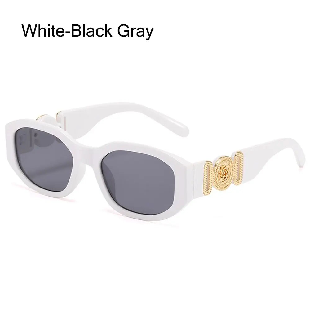 Summer Y2K Sun Glasses Irregular Sunglasses with Metal Rose Design Vintage Shades UV Protection Women Men Thick Frame Glasses