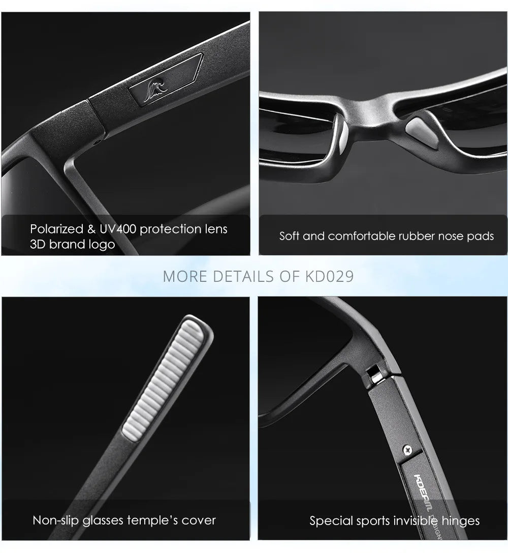 2025 KDEAM Brand Square Glasses Men's Driving Polarized Sunglasses Outdoor Travel Fashion Sunglass Silicone Nose Support UV400