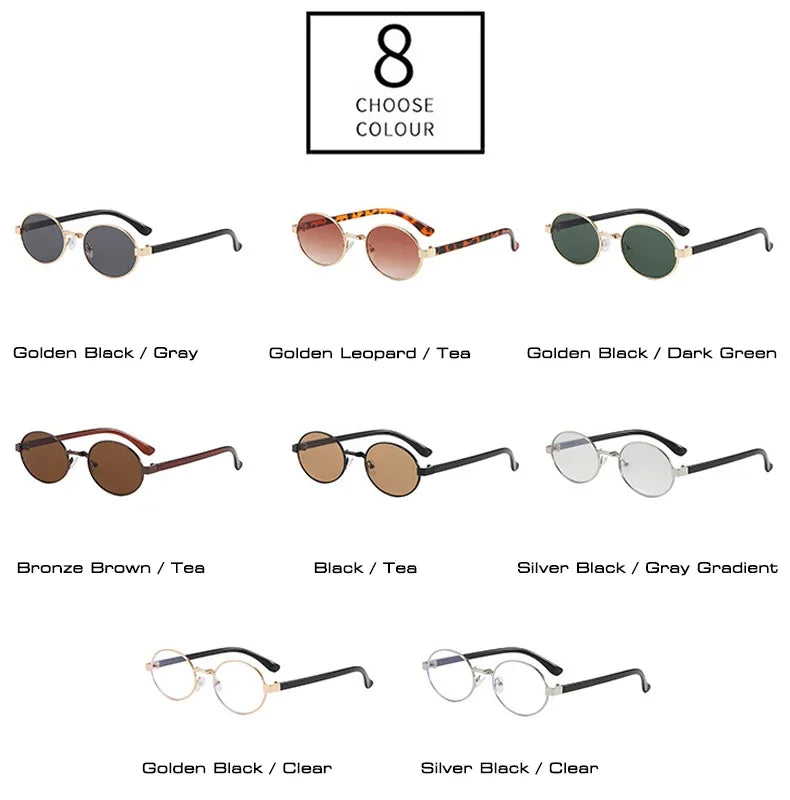 JNPCXI New Vintage Small Metal Oval Women Sunglasses Fashion Clear Gradient Shades UV400 Men Punk Sun Glasses