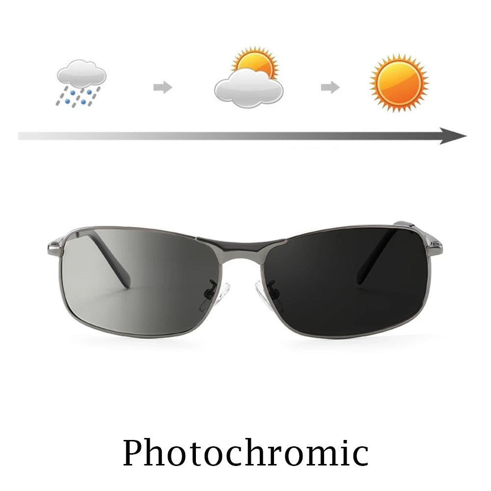 KLASSNUM Photochromic Sunglasses Men Vintage Metal Frame Polarized Sun Glasses For Male Night Vision Women Driving Sunglasses