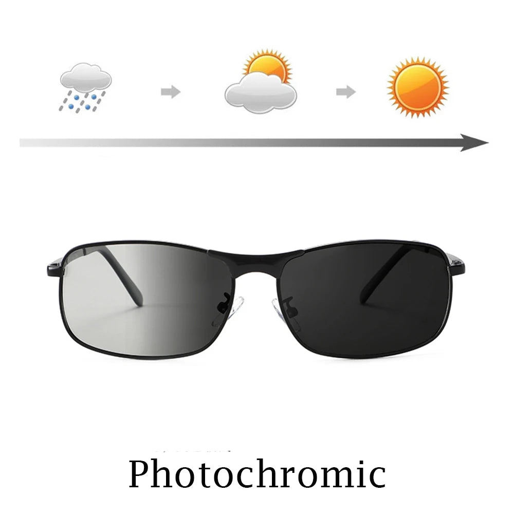 KLASSNUM Photochromic Sunglasses Men Vintage Metal Frame Polarized Sun Glasses For Male Night Vision Women Driving Sunglasses
