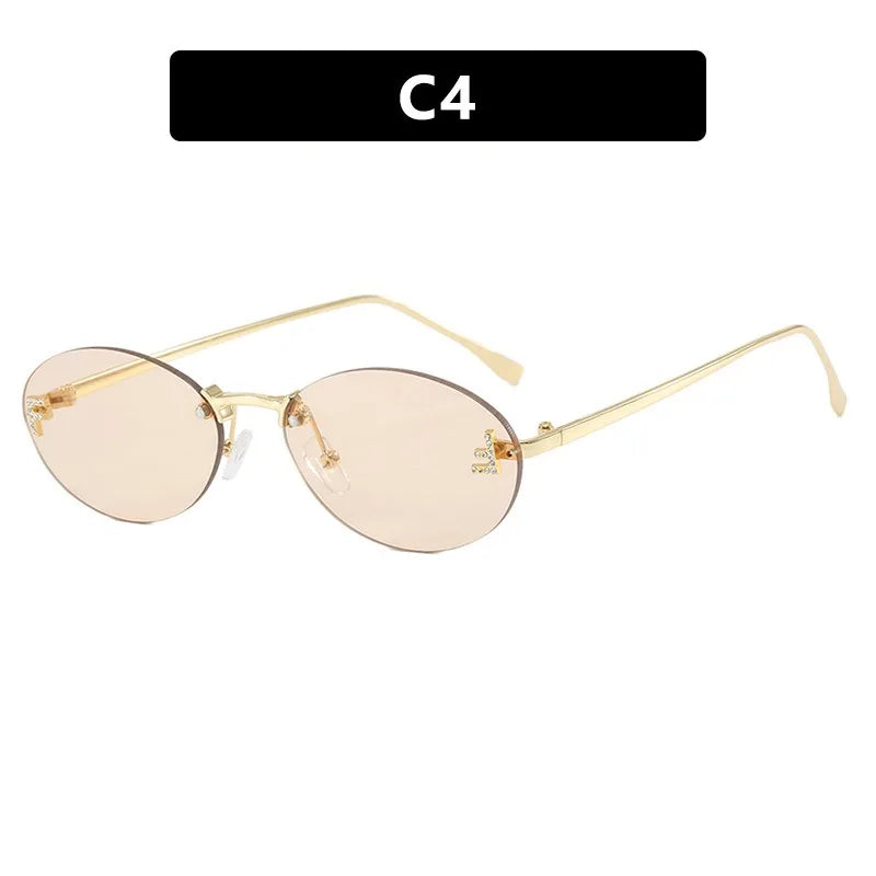 Rimless Retro Oval Sunglasses Cat Eye Sun Glasses Frameless F Letter UV400 Punk Sunglass Men Shade Driving Eyewear Gafas De Sol