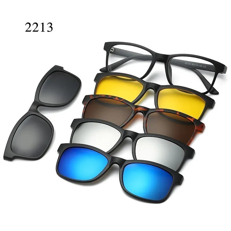 6 In 1 Custom Men Women Polarization Optical Magnetic Sunglasses Clip Magnet Clip on Sunglasses Clip on Sun Glasses Frame