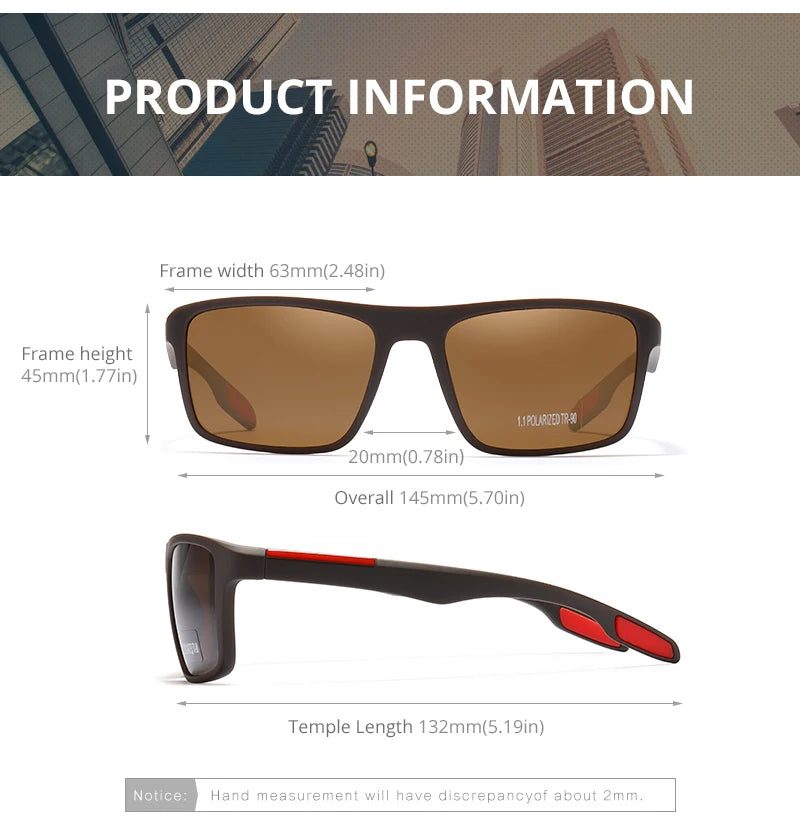 KDEAM Rectangular Ultra Light TR90 Sunglasses Men Polarized TAC 1.1mm Thickness Lens Driving Sun Glasses Women Sports Cat.3