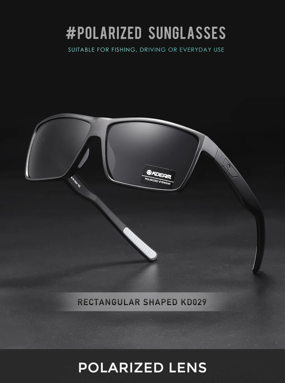 2025 KDEAM Brand Square Glasses Men's Driving Polarized Sunglasses Outdoor Travel Fashion Sunglass Silicone Nose Support UV400