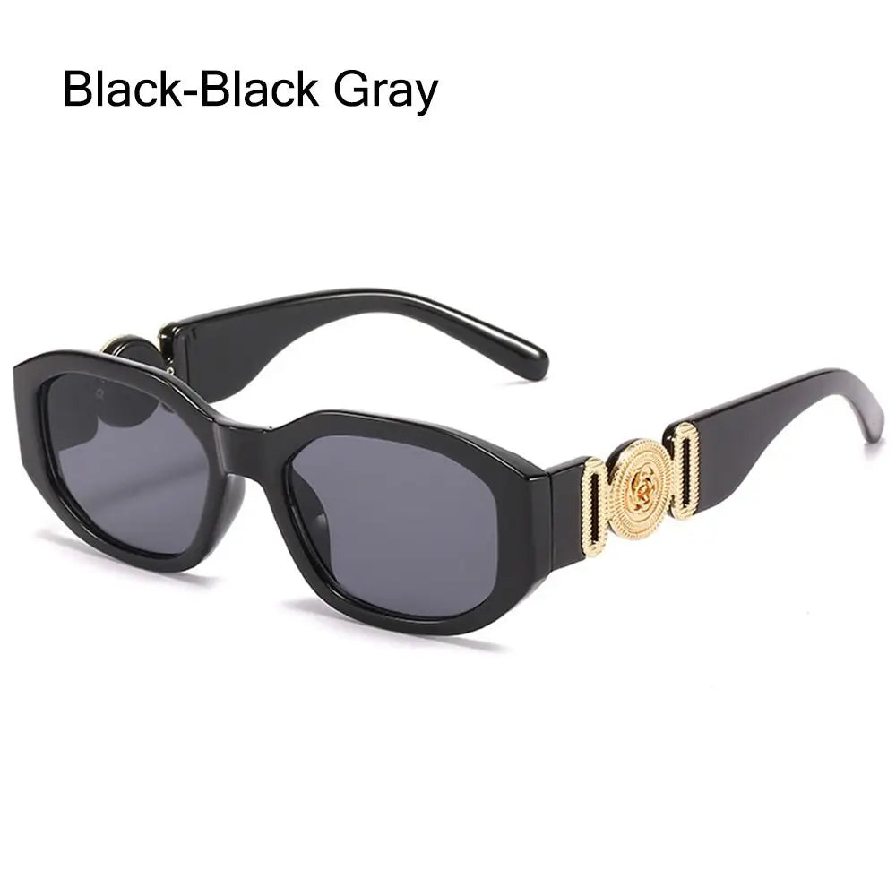 Summer Y2K Sun Glasses Irregular Sunglasses with Metal Rose Design Vintage Shades UV Protection Women Men Thick Frame Glasses