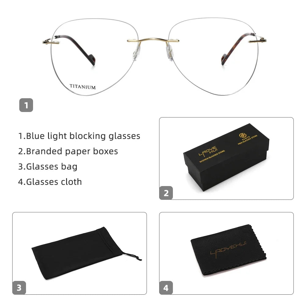Pure Titanium Glasses in Trend Rimless Fashion Reading Glasses for Men Luxury Titanium Frame for Men's Grade Glasses Myopia 1 2