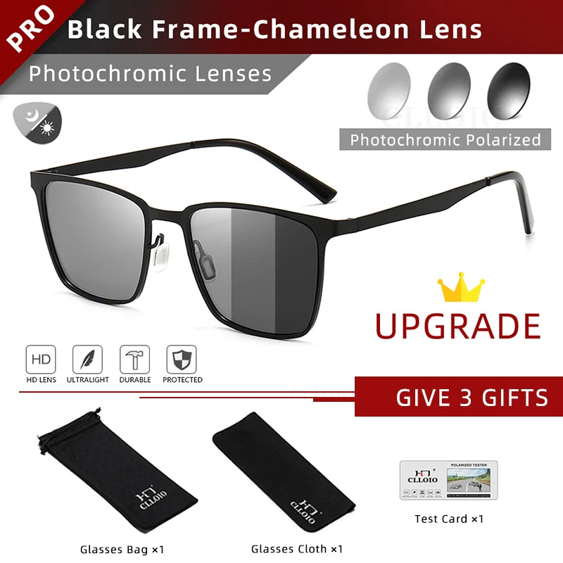 Square Photochromic Polarized Sunglasses For Men Women