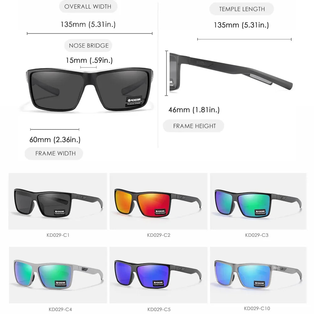 2025 KDEAM Brand Square Glasses Men's Driving Polarized Sunglasses Outdoor Travel Fashion Sunglass Silicone Nose Support UV400