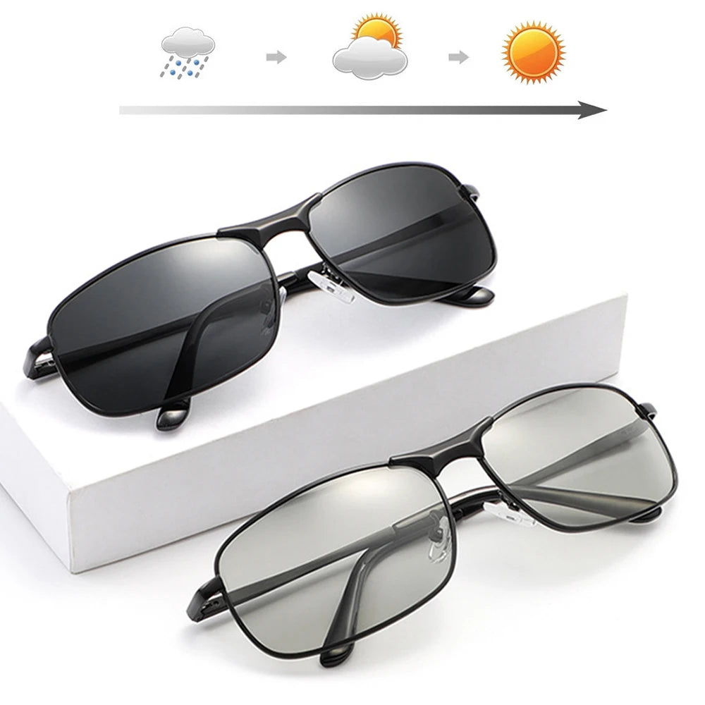 KLASSNUM Photochromic Sunglasses Men Vintage Metal Frame Polarized Sun Glasses For Male Night Vision Women Driving Sunglasses