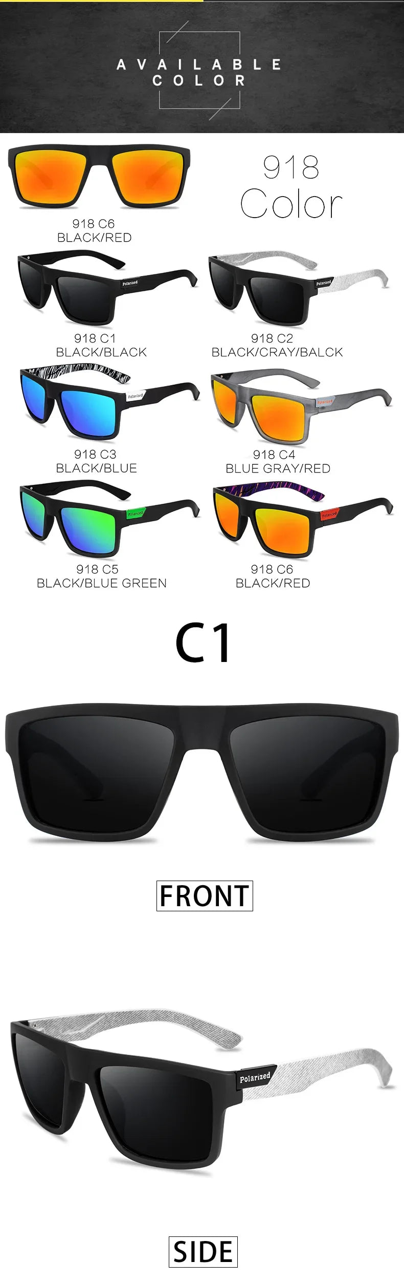 Square Polarized Sunglasses Men Women Classic Sports Outdoor Fishing Travel Colorful Sun Glasses UV400 Goggles