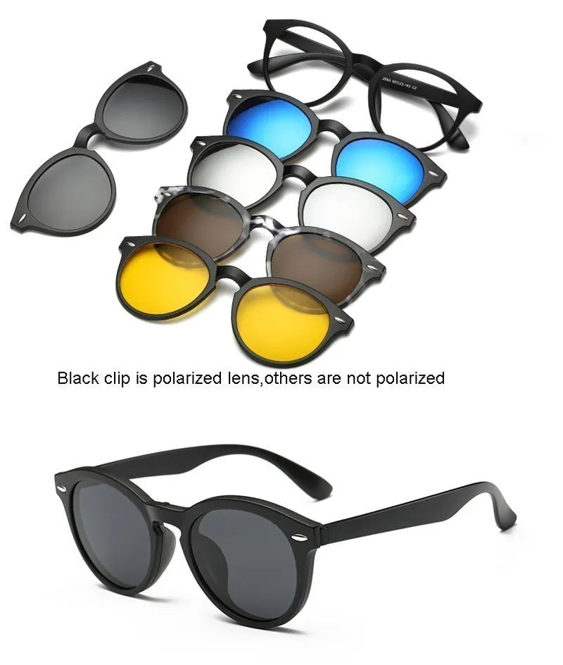 6 In 1 Custom Men Women Polarization Optical Magnetic Sunglasses Clip Magnet Clip on Sunglasses Clip on Sun Glasses Frame