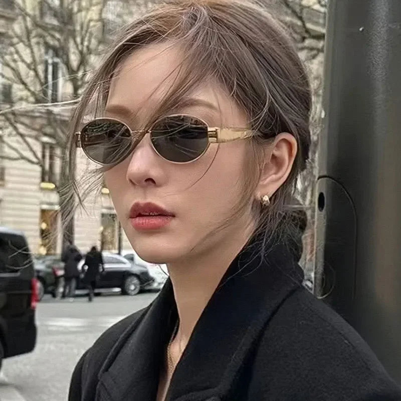 Luxury Metal Oval Sunglasses for Men Women Classic Vintage Driving Sunscreen Glasses Outdoor Unisex Sunglasses Shades UV400