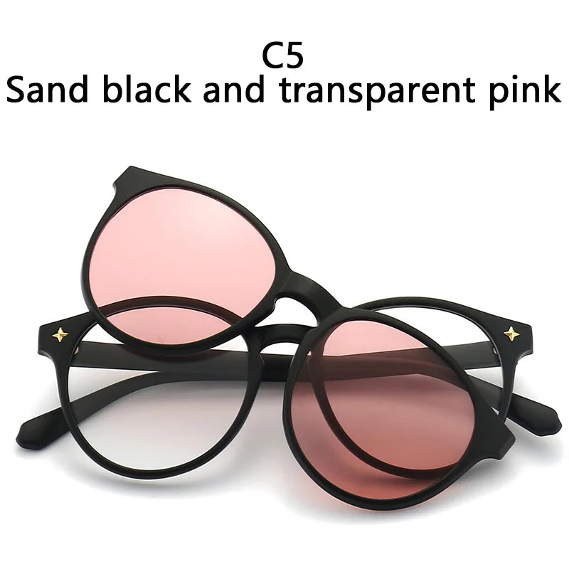 6 In 1 Polarized Sunglasses Men Women Magnetic Clip On Glasses TR90 Optical Prescription Eyeglass Frames Magnet Clips 2231