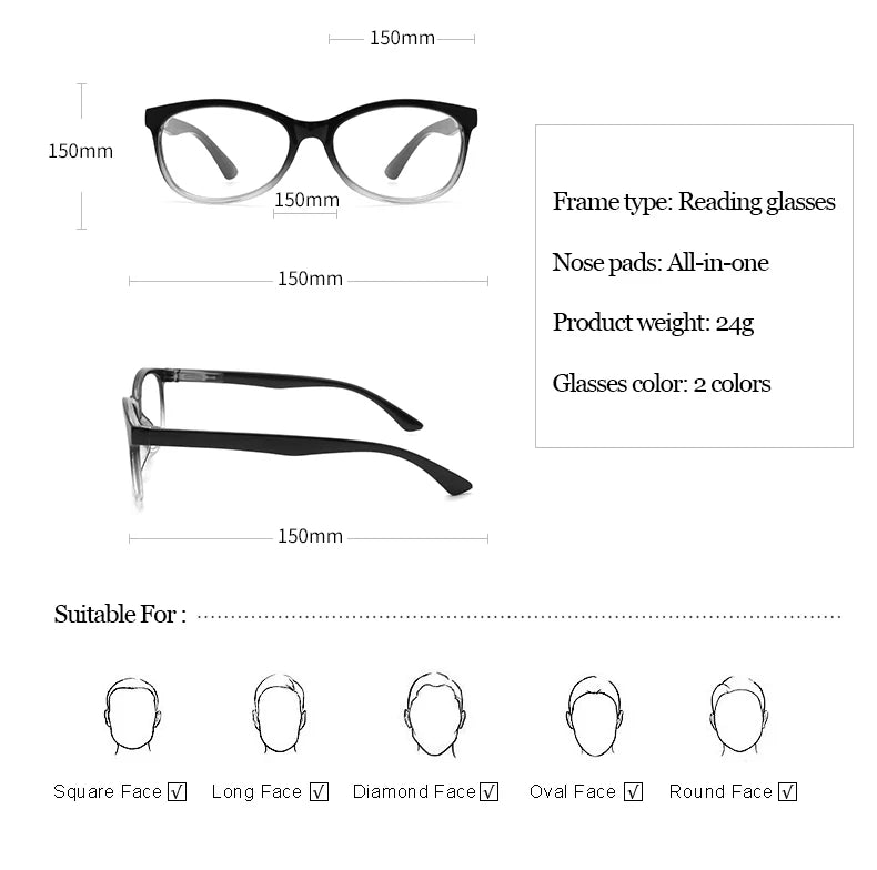 IENJOY Newest Mulifocal Readers High Quality Women Men Auto Adjusting Bifocal Reading Glasses +50 to +250 HD Magnifier