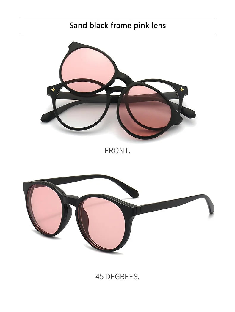 6 In 1 Polarized Sunglasses Men Women Magnetic Clip On Glasses TR90 Optical Prescription Eyeglass Frames Magnet Clips 2231