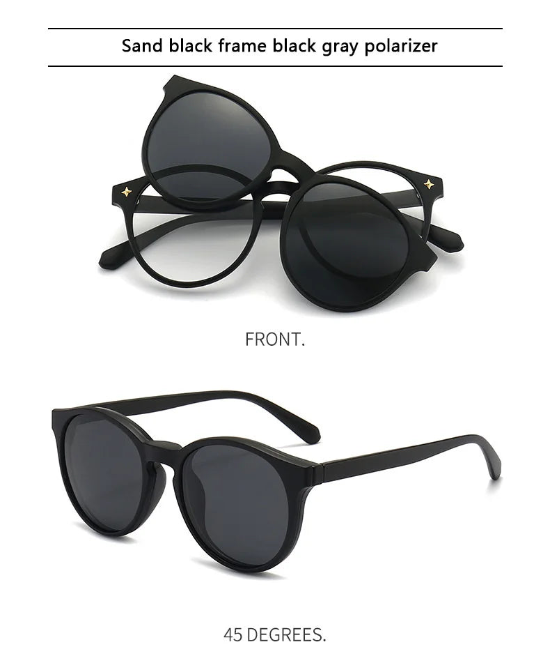 6 In 1 Polarized Sunglasses Men Women Magnetic Clip On Glasses TR90 Optical Prescription Eyeglass Frames Magnet Clips 2231