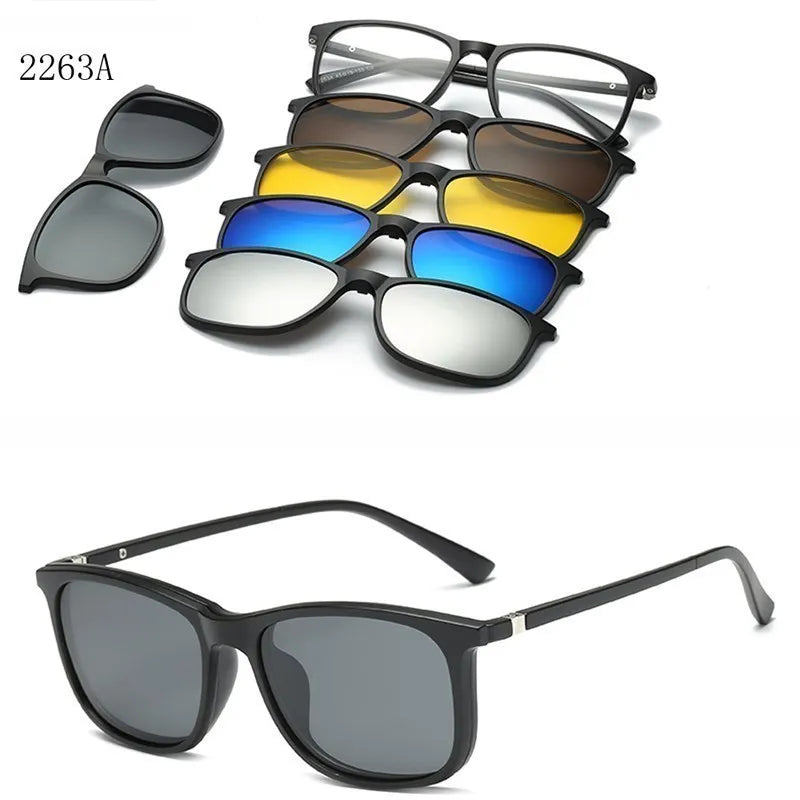 6 In 1 Custom Men Women Polarization Optical Magnetic Sunglasses Clip Magnet Clip on Sunglasses Clip on Sun Glasses Frame