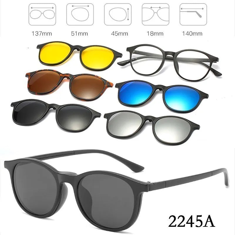 6 In 1 Custom Men Women Polarization Optical Magnetic Sunglasses Clip Magnet Clip on Sunglasses Clip on Sun Glasses Frame